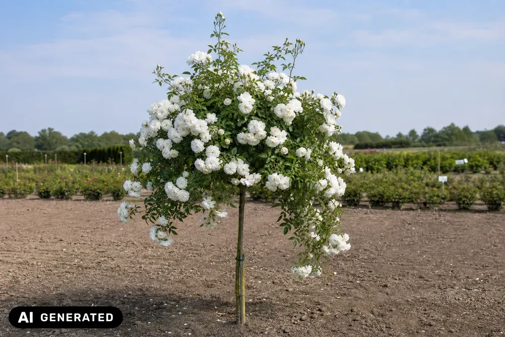 Bodendeckerrose 'Noaschnee' als Stammrose – Rosa 'Noaschnee'