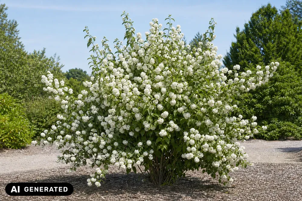 Gefüllter Gartenjasmin/Pfeifenstrauch `Schneesturm´ – Philadelphus `Schneesturm´, Bild 4