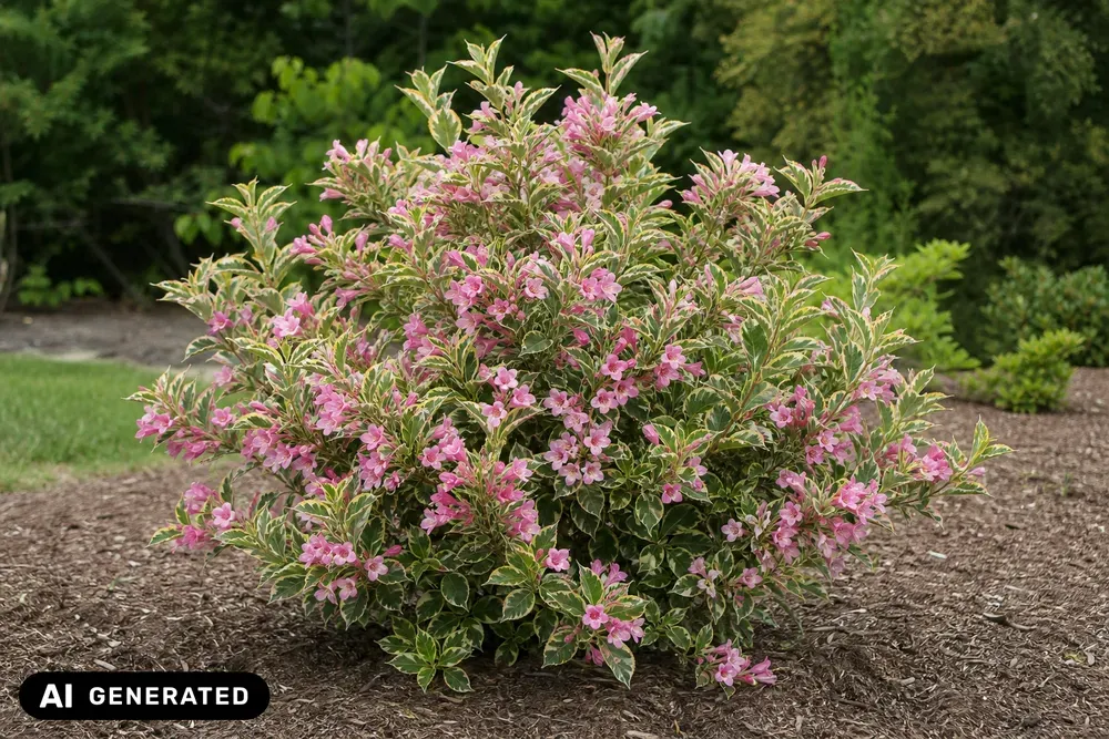 Buntblättrige Weigelie 'Nana Variegata' – Weigela florida 'Nana Variegata'