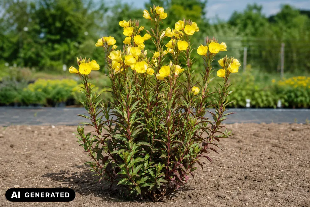 Rotstängelige Nachtkerze 'Fyrverkeri' – Oenothera fruticosa 'Fyrverkeri'