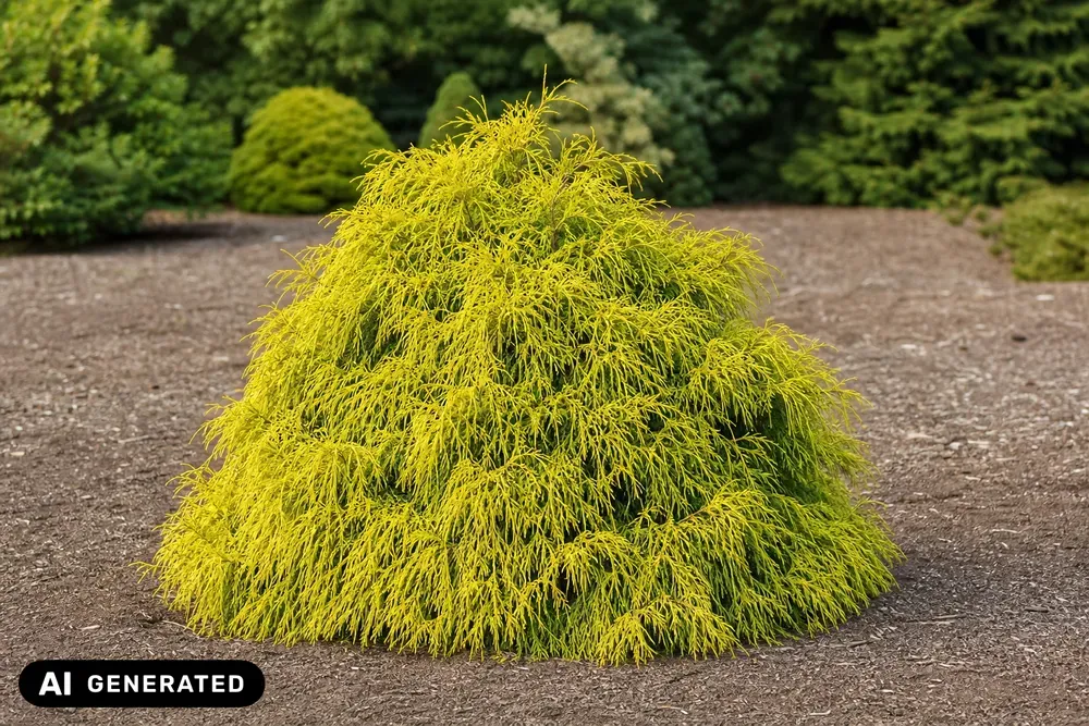 Zwerg-Goldfaden-Scheinzypresse 'Filifera Aurea Nana' – Chamaecyparis pisifera 'Filifera Aurea Nana'