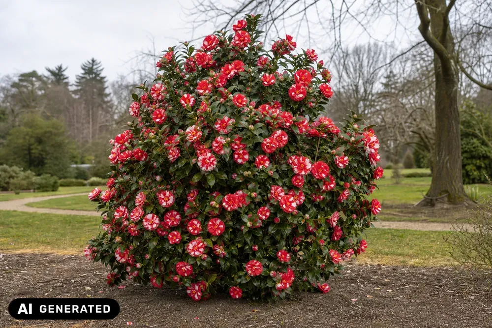 Japanische Kamelie 'Roma Risorta' – Camellia japonica 'Roma Risorta'