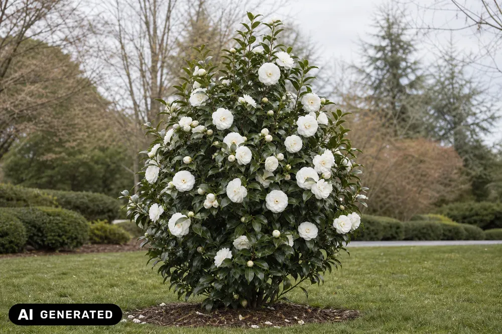 Japanische Kamelie 'Silver Tower' – Camellia japonica 'Silver Tower'