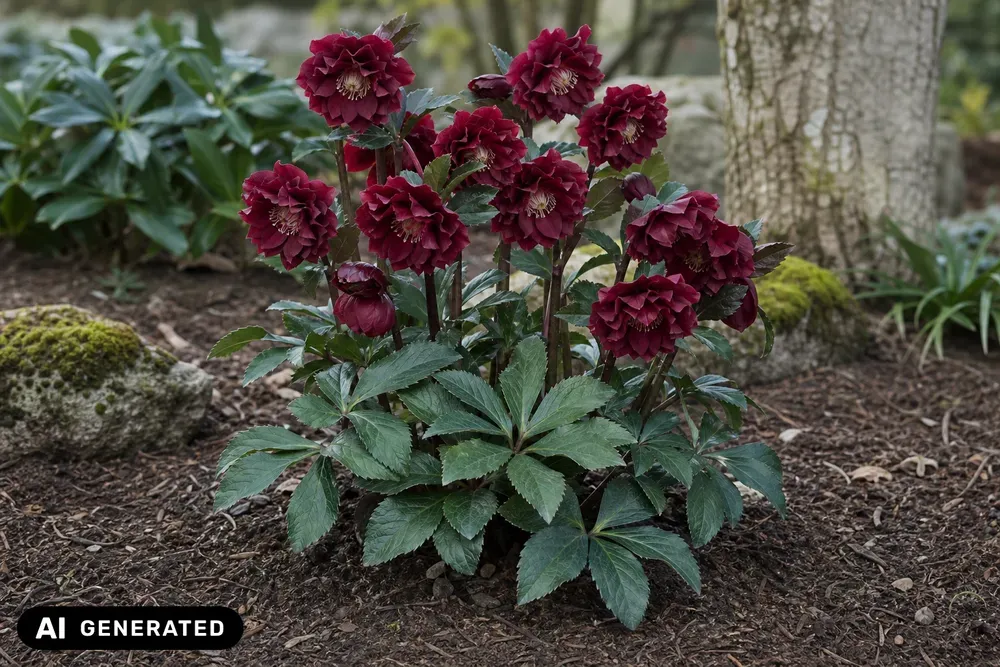 Lenzrose 'Double Ellen Red' – Helleborus × orientalis 'Double Ellen Red'