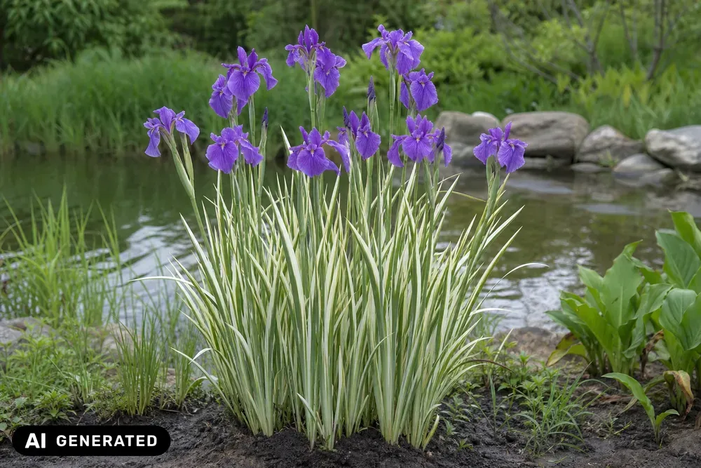 Japanische Sumpf-Schwertlilie 'Variegata' – Iris ensata 'Variegata'