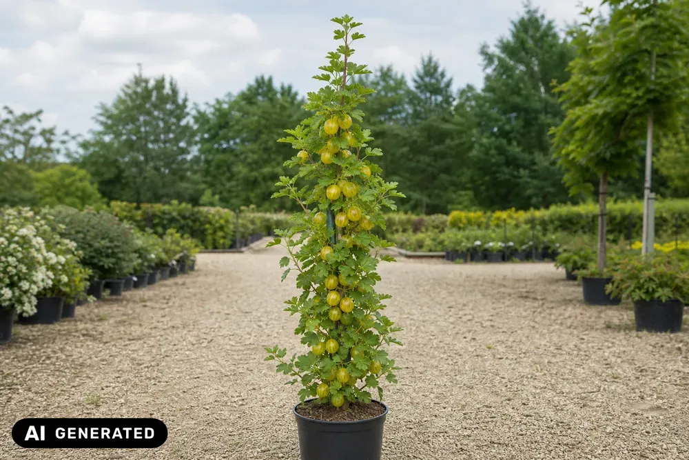 Gelbe Stachelbeere 'Hinnonmäki Gelb' als Säule – Ribes uva-crispa 'Hinnonmäki Gelb'