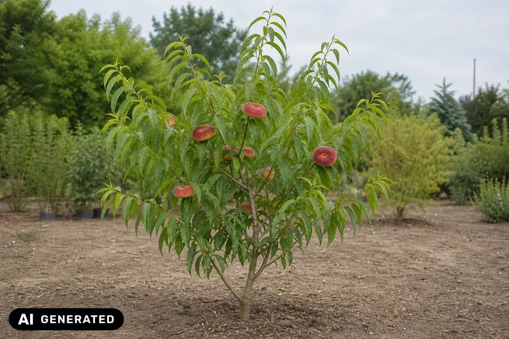 Tellerpfirsich 'Ufo-Pfirsisch' – Prunus persica 'Ufo-Pfirsisch'