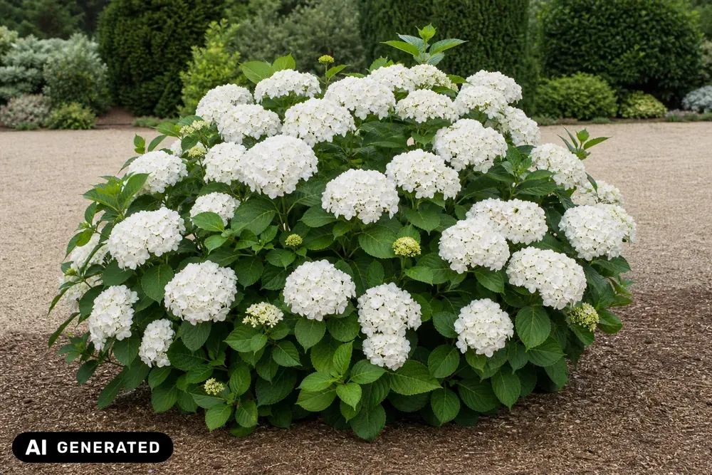 Bauernhortensie 'Mme Emile Mouillère' – Hydrangea macrophylla 'Mme Emile Mouillère'