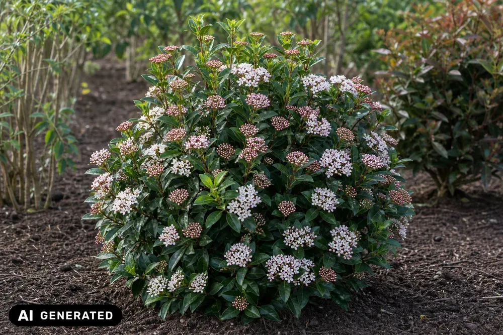 Lorbeer-Schneeball 'Eve Price' – Viburnum tinus 'Eve Price', Bild 2