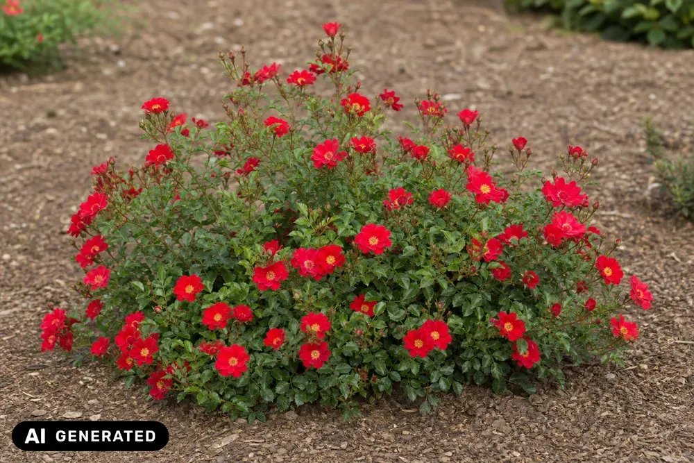 Bodendeckerrose 'Bienenweide Rot' – Rosa 'Bienenweide Rot'