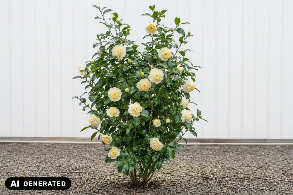 Japanische Kamelie 'Brushfield's Yellow' – Camellia japonica 'Brushfield's Yellow'