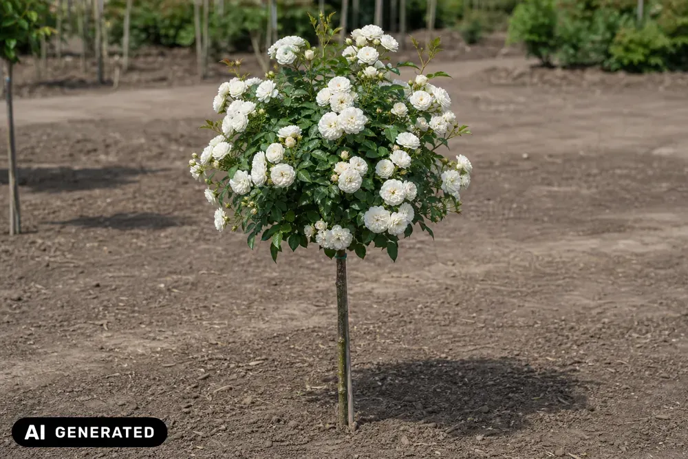 Beetrose 'White Meilove' als Stämmchen – Rosa 'White Meilove'