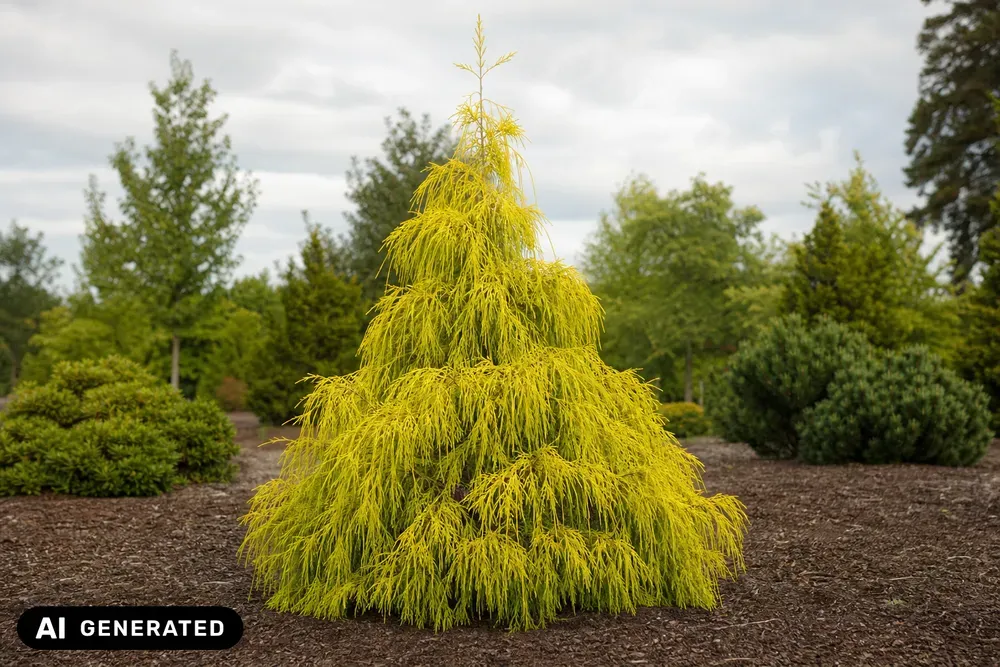 Gelbe Fadenzypresse 'Filifera Aurea' – Chamaecyparis pisifera 'Filifera Aurea'
