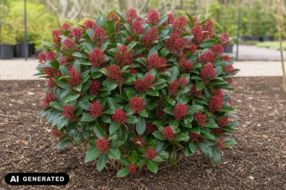 Japanische Blütenskimmie 'Rubella' – Skimmia japonica 'Rubella', Bild 3